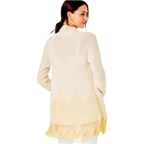 Lilly Pulitzer Tatum Long Fringe Hem Cardigan Off-white Size M - Picture 4 of 8